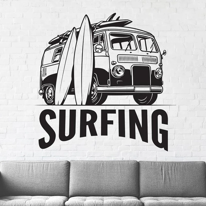 Surf Wall Decal Surfboard Art Wall Stickers Beach Sport Vinyl Surf Gifts Boys Surf Yeti Wave Girl Kids Room Home Decor C150