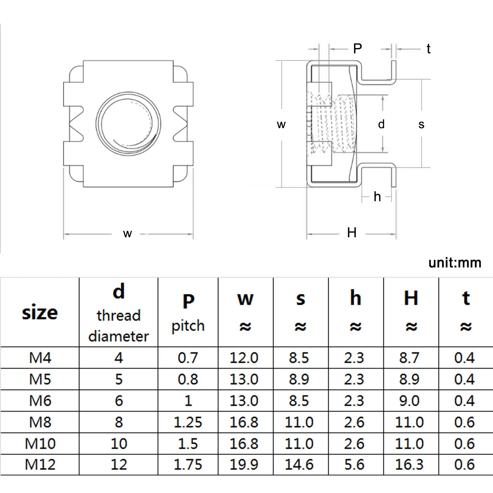 1/2/5/10pcs M4 M5 M6 M8 M10 M12 A2-70 304 Stainless Steel Square Clip Floating Cage Nut For Server Cabinet Shelf Rack Mount Nuts