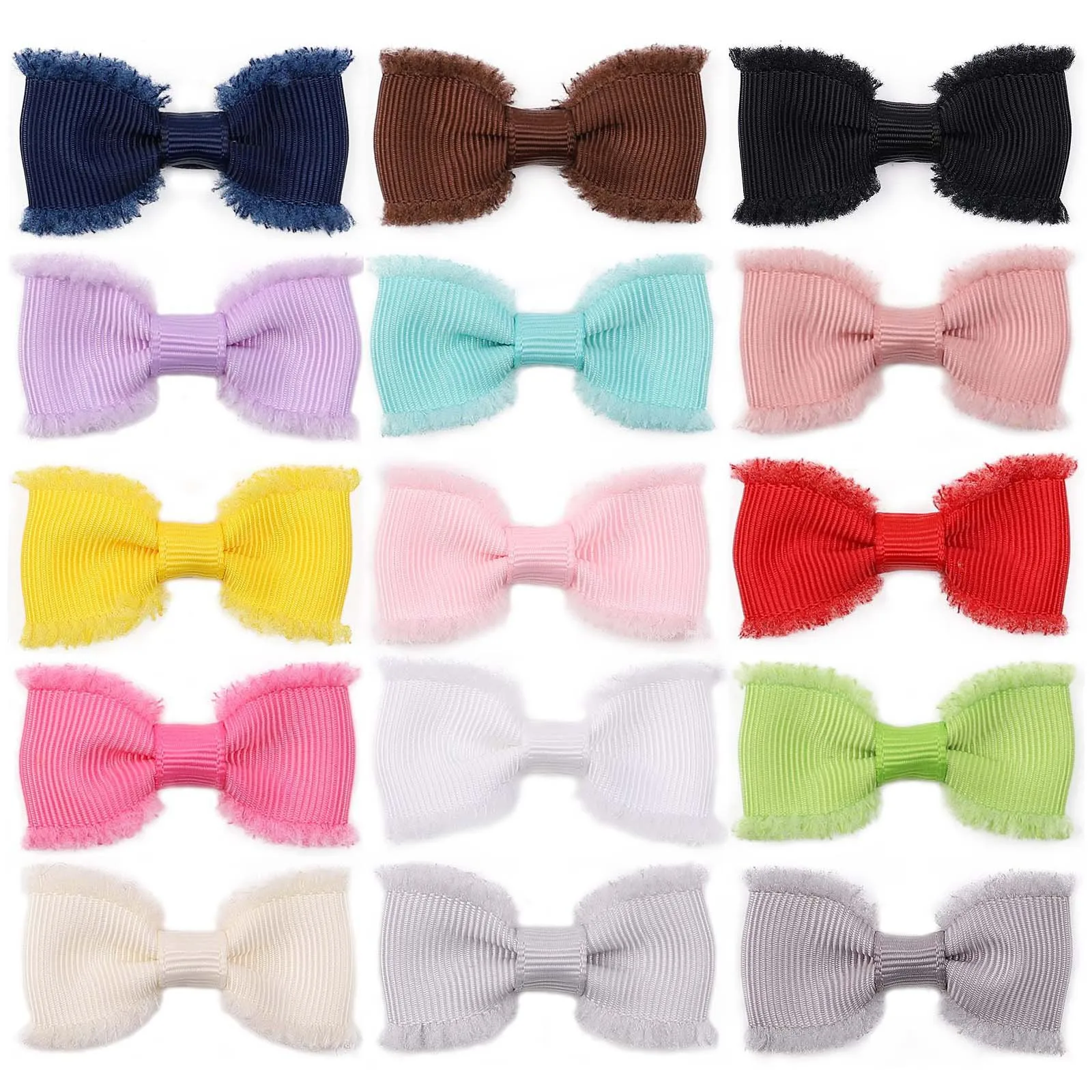 Hairy Edged Kids Hair Clip 2Pcs/Set  Solid Color Bow Barrettes Girl Baby Ribbon Hairpins  Fluffy Hair Accessories