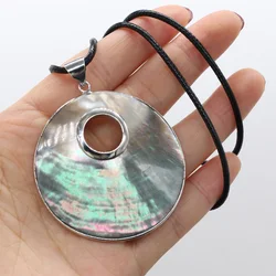 Natural Shell Necklace With Round Pendant Leather Cord 2MM Charms For Elegant Women Love Romantic Gift