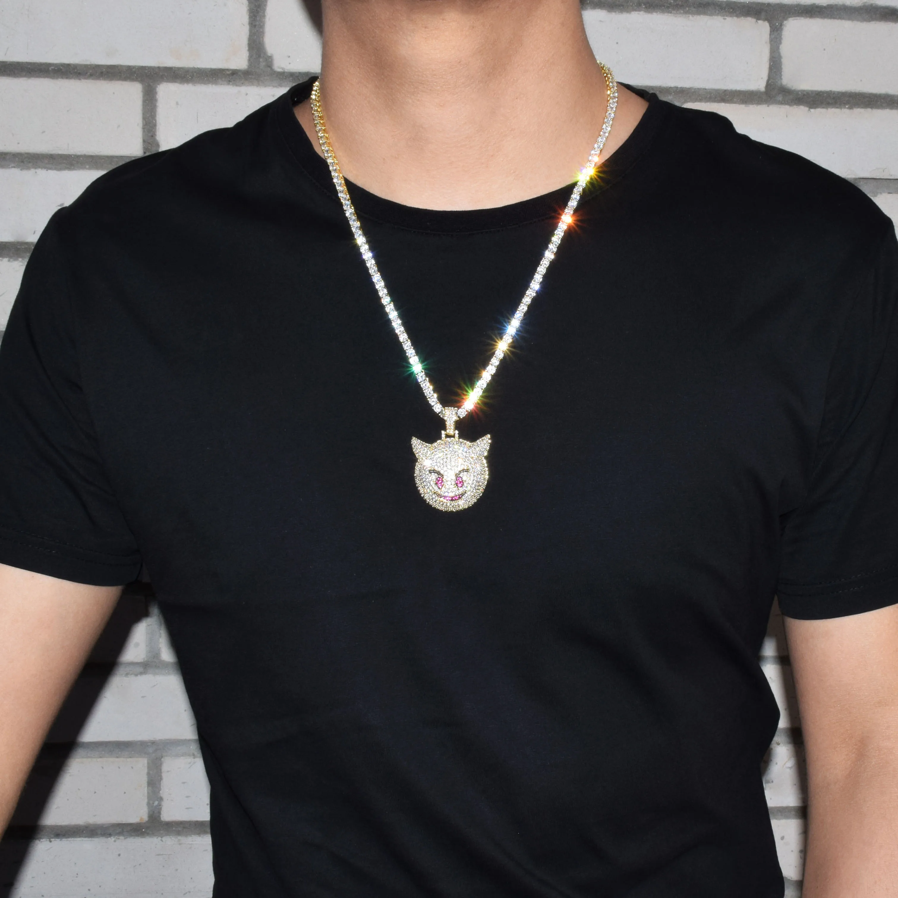 Demon Evil Expression Necklace & Pendant Gold Color Plated Bling Zircon Hip Hop Rock Street Jewelry