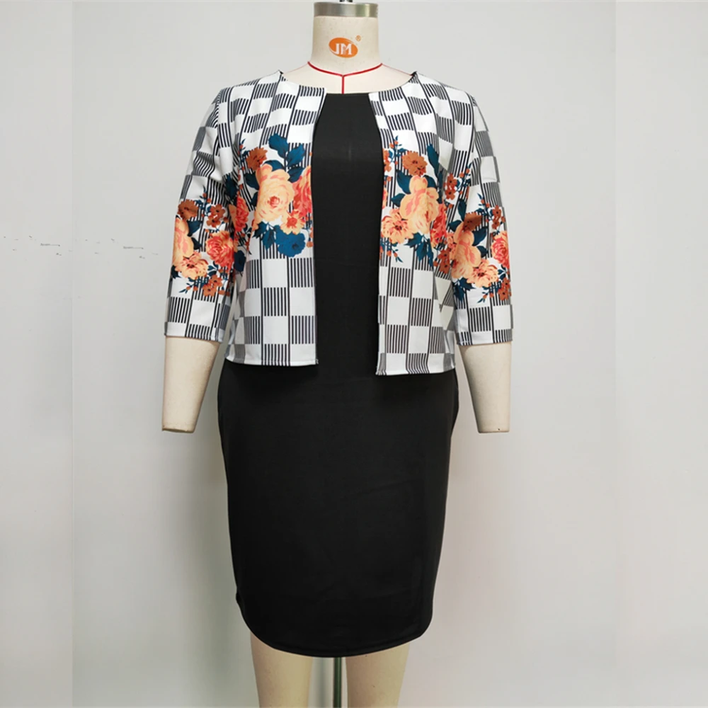 Conjunto de dos piezas para mujer, abrigo estampado de alta calidad y vestido de Color liso, talla grande, estilo africano, gran oferta, Primavera,