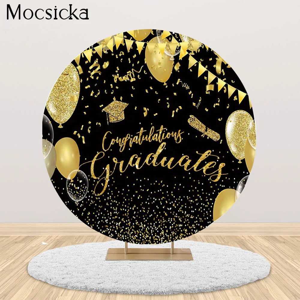 

Mocsicka Congratulations Graduates Graduation Party Photography Background Gold Glitter Balloon Props Backdrop Photo Studio