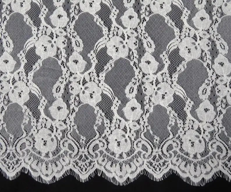 

Soft Chantilly Lace Fabric In Off White/Black For Bridal Dress, Shawls, Prom Dress, Wedding Gowns, Lingerie 3 Yards