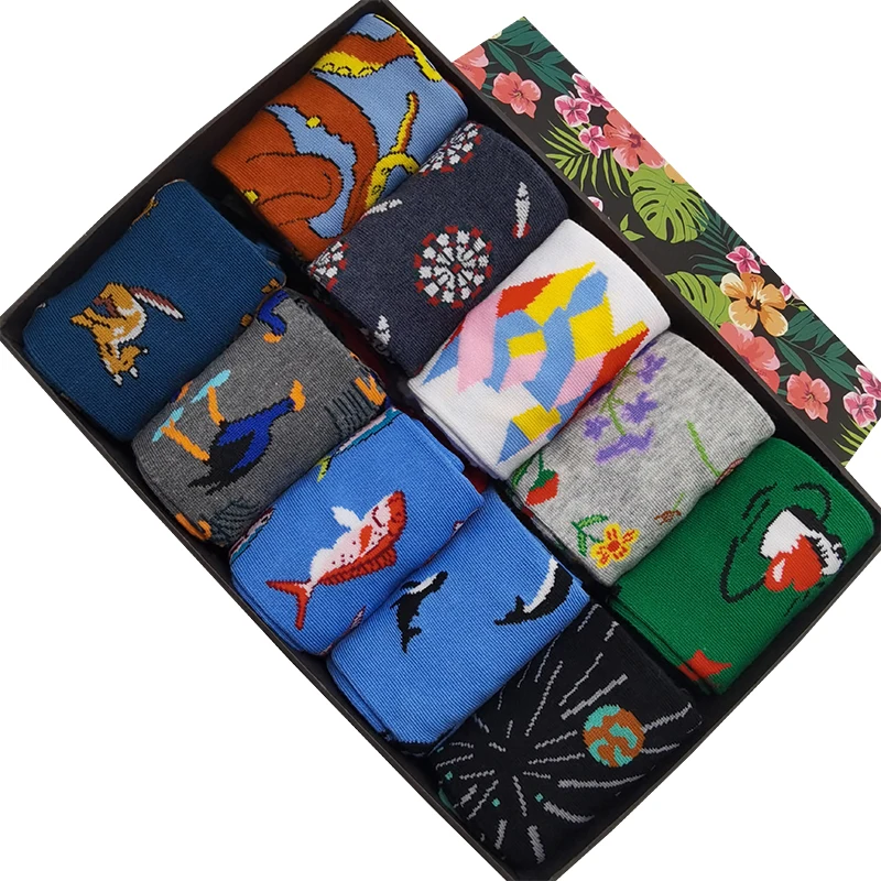 

10 Pairs/Pack Crazy Colorful Cool Novelty Men Socks Unisex Fun Funny Wacky Design Lovers Funky Casual Cotton Dress Crew Socks