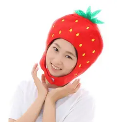 Japanese Sweet Women Girls Funny Strawberry Plush Hat Embroidery Fruits Hood Mask Party Cosplay Costume Photo Props