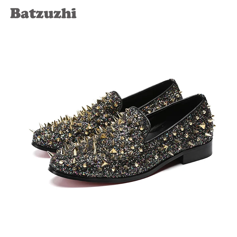 

Batzuzhi Handmade Mens Shoes Spikes Shoes Men Brand Designer's Party Dress Shoes Rivets Rock Runway Party Erkek Ayakkabi, US12