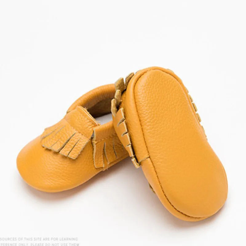 Mocassins en cuir véritable avec pompons pour bébé, chaussures pour enfant