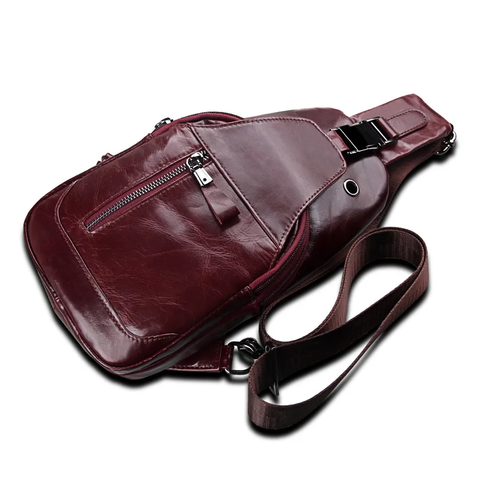 RETROGOO-Bolso de pecho de cuero genuino para hombre, bandolera de cuero de vaca impermeable, informal, multifunción, bolsa cruzada