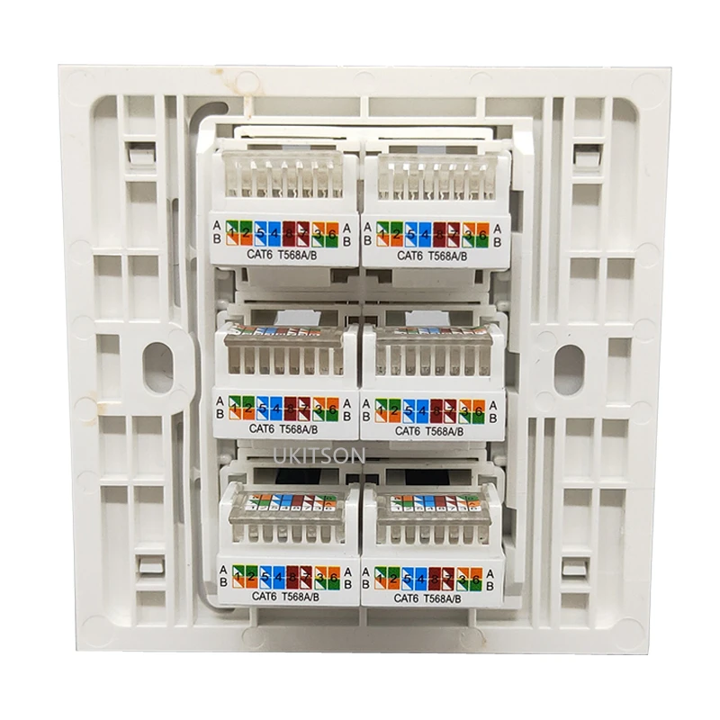 White Color 6 Ports CAT6 RJ45 Wall Plate Internet LAN Connector Cover For Computer Laptop Network