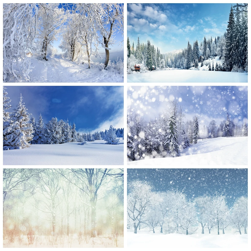 Laeacco Mùa Đông Rừng Trắng Bông Tuyết Ánh Sáng Bokeh Giáng Sinh Cảnh Quan Ảnh Nền Chụp Ảnh Bối Cảnh Cho Studio Ảnh
