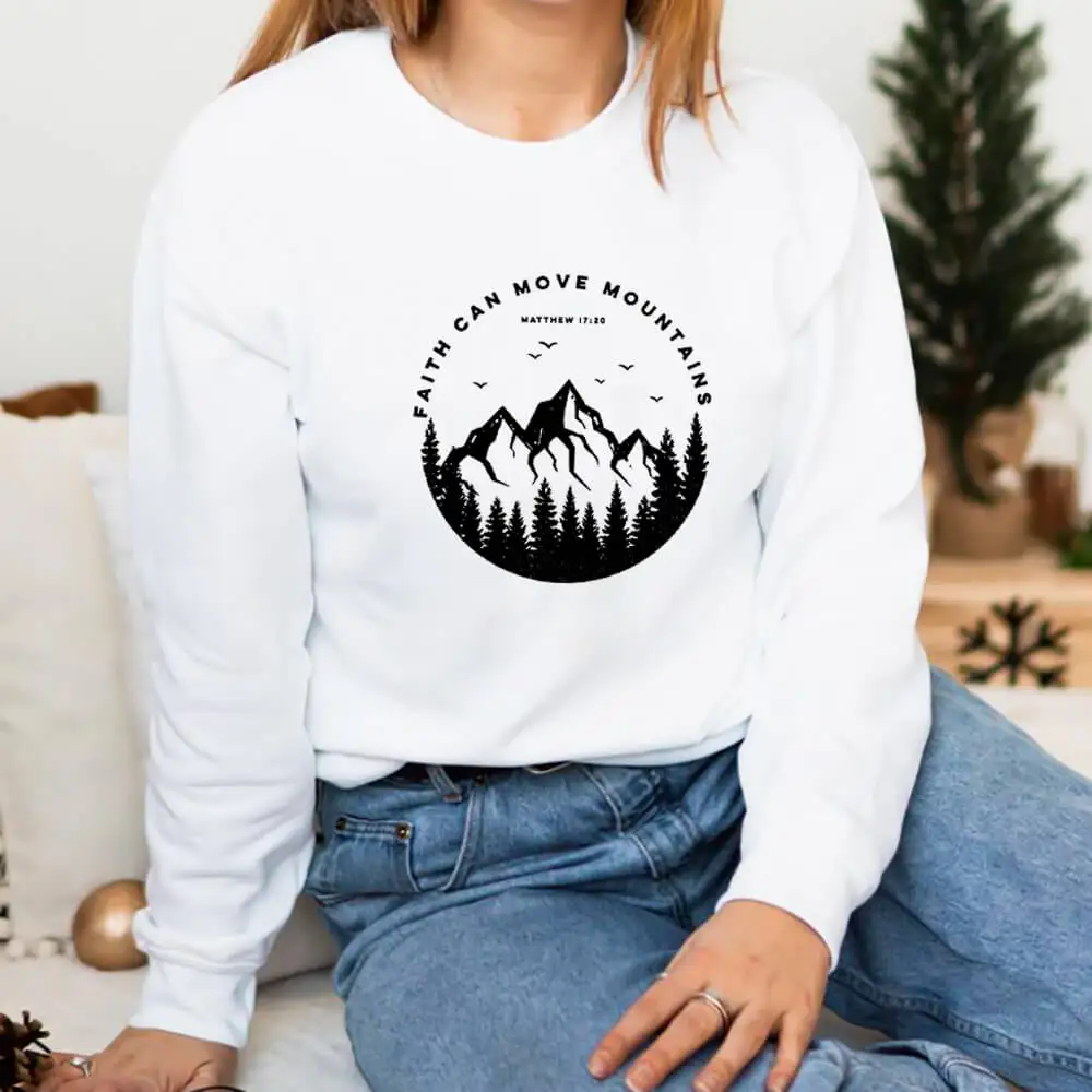 

Move Mountains 100%Cotton Women's Christian Sweatshirt Faith Sweatshirt Unisex Adventure Casual O-Neck Pullover Long Sleeve Tops