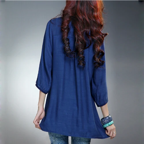 

Woman Shirts Summer T 2023 New V-Neck Half Sleeve Loose Tops Retro National Wind Blusa Plus Size AW0242