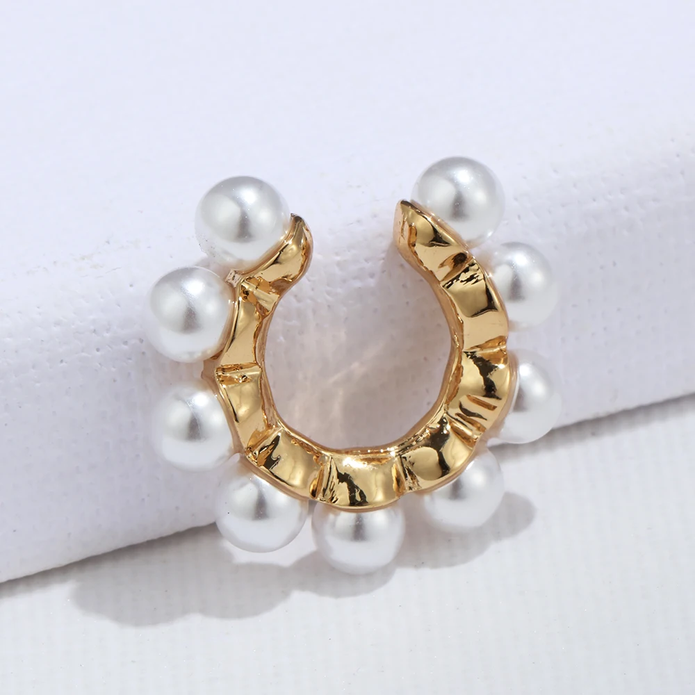 Women Zircon Ear Cuff No Pierced Pearl Ear Clip Fake Conch Piercing Pearl Earrings Fashion Accessories Jewelry