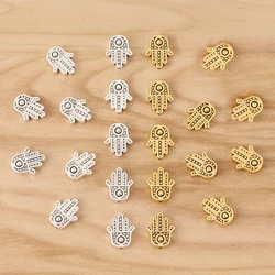 50 Pieces Tibetan Silver/Gold Color Hamsa Hand Spacer Beads Charms for Bracelet Jewelry Making Findings Accessories