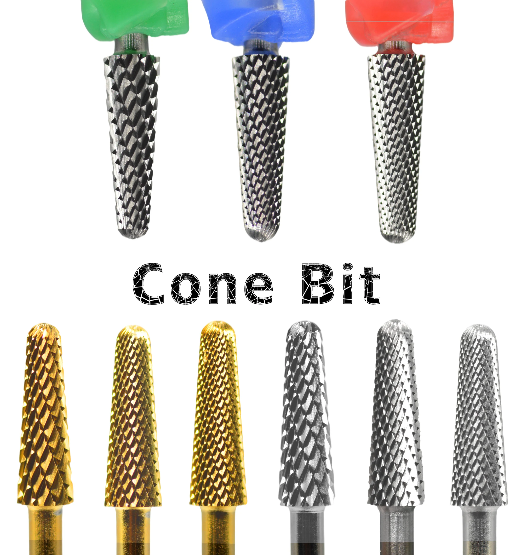 RolinStar 4.0mm Cone Gold Silver Cuticle Tungsten steel Carbide Clean Safety nail drill bit file gel polish remover