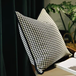 DUNXDECO Cushion Cover Decorative Pillow Case Luxury Modern Simple White Black Houndstooth Art Coussin Bedding Sofa Cushion Cove