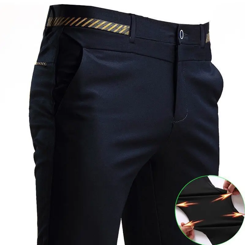 

Stretch Suit Trousers for Men Office Pants Non-Ironing Slim Fit Bridegroom Suits Wedding Business Black Suit Pants Men