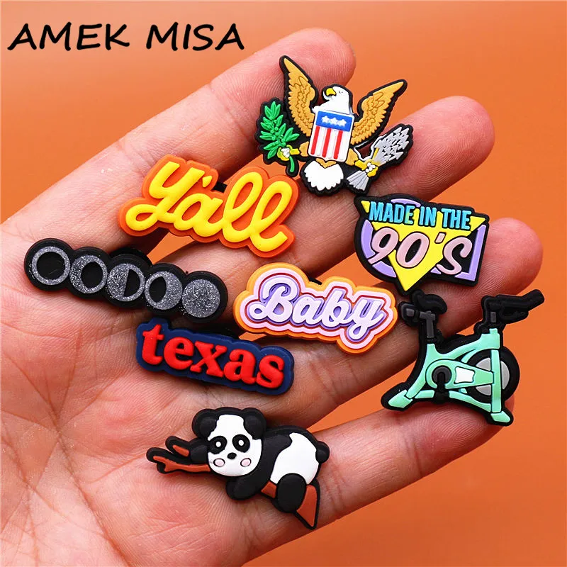 Novelty Cute Panda Shoe Charms Accessories Texas Baby Yall Spinning PVC Shoes Buckle Decorations Fit Kids X-mas Party Gifts U280