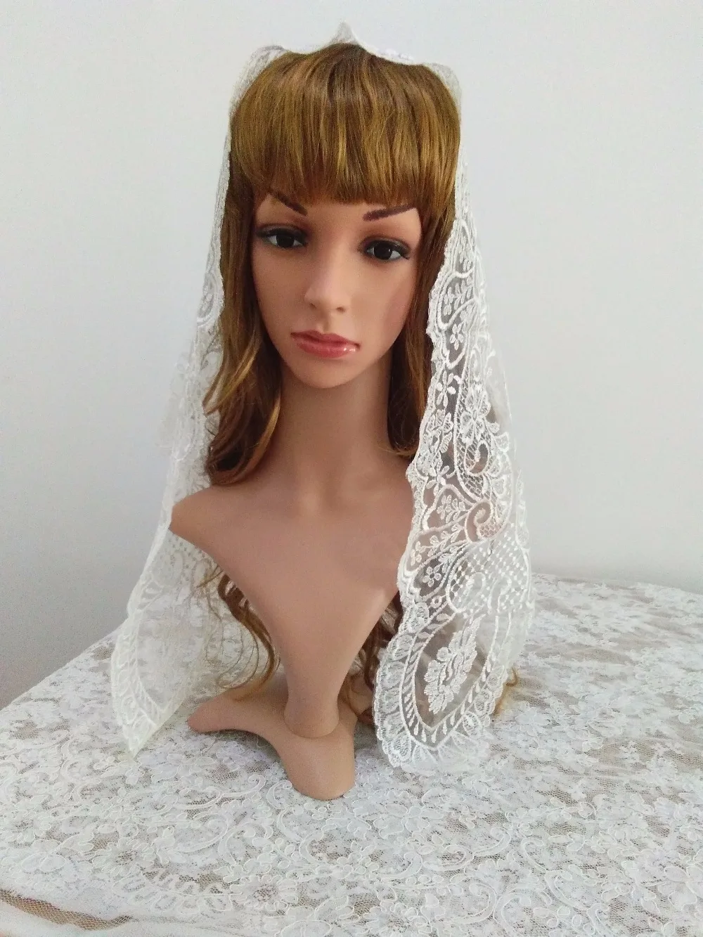 White Embroidery Lace Veil ,Catholic Veil for Lady Head Covering