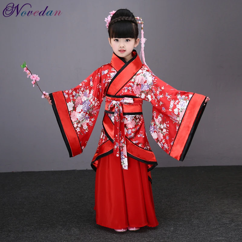 Traditional Chinese Dance Costumes For Girls Ancient Opera Tang Dynasty Han Ming Hanfu Dress Child Clothing Folk Dance Kimono