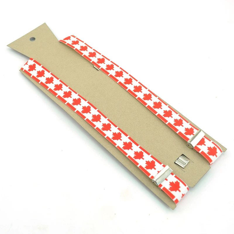 New 2.5cm Canadian flag/maple leaf flag Suspender Men Women`s Unisex Clip-on Braces Y-back Elastic Suspender Strap