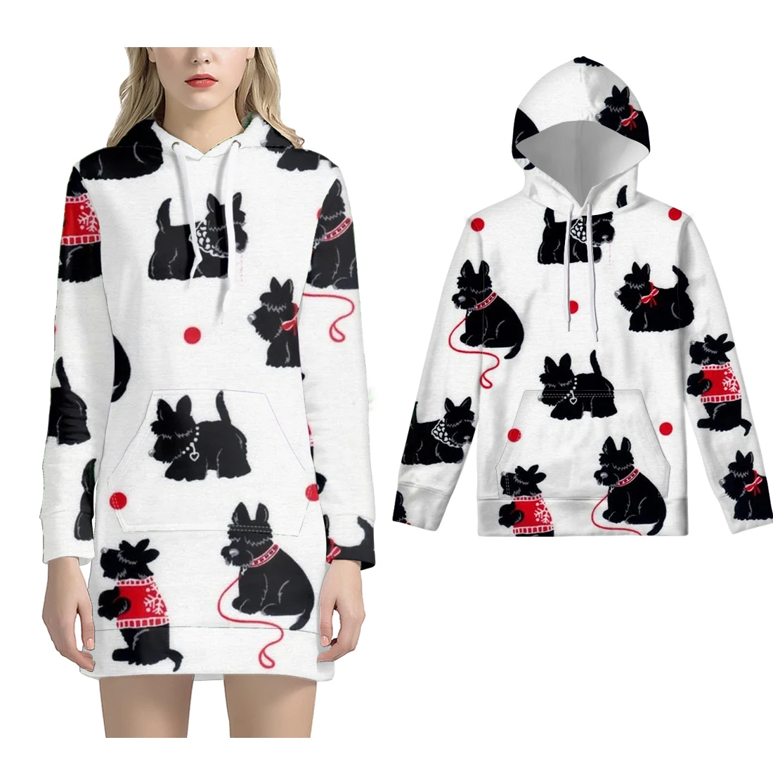 

NOISYDESIGNS Women Dress Hoodie Sweatshirt Cute Dog Print 3pcs Family Sets For New Year Party Long Sleeve Sweatshirt Pullover