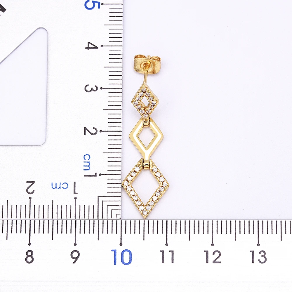 Simple Design Fashion Multiple Rhombus Connections Dangle Earrings Gold Color Woman Birthday Gift Zircon Drop Jewelry Gifts