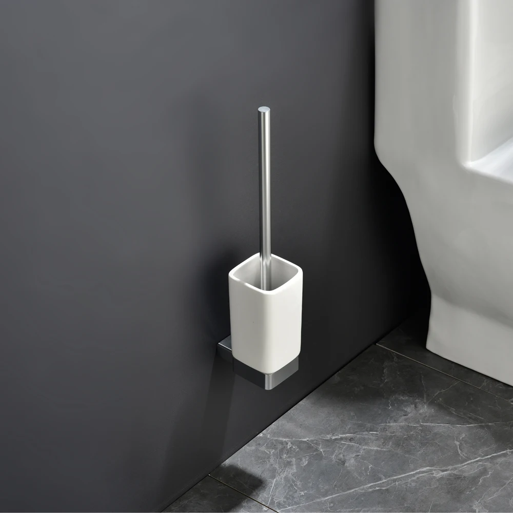 Aluminum Toilet Brush Holders Bathroom Accessories Wall Mounted Ceramic Cup Holders For Brush With Aluminum Handle Clean Toilet