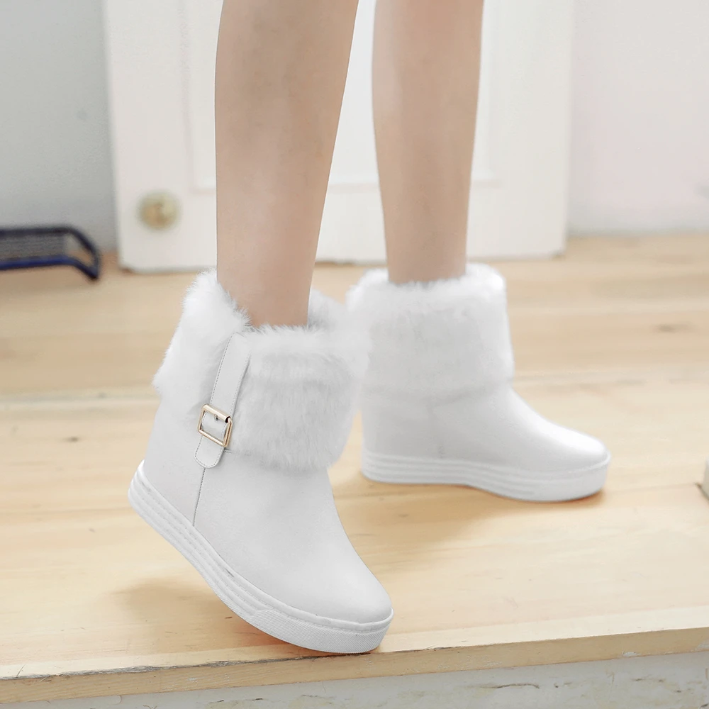 Winter Ankle Boots Female Fur Platform Snow Boot Ladies Plush Sneakers Casual Flat Shoes white pink Woman Footwear mujer 34-43