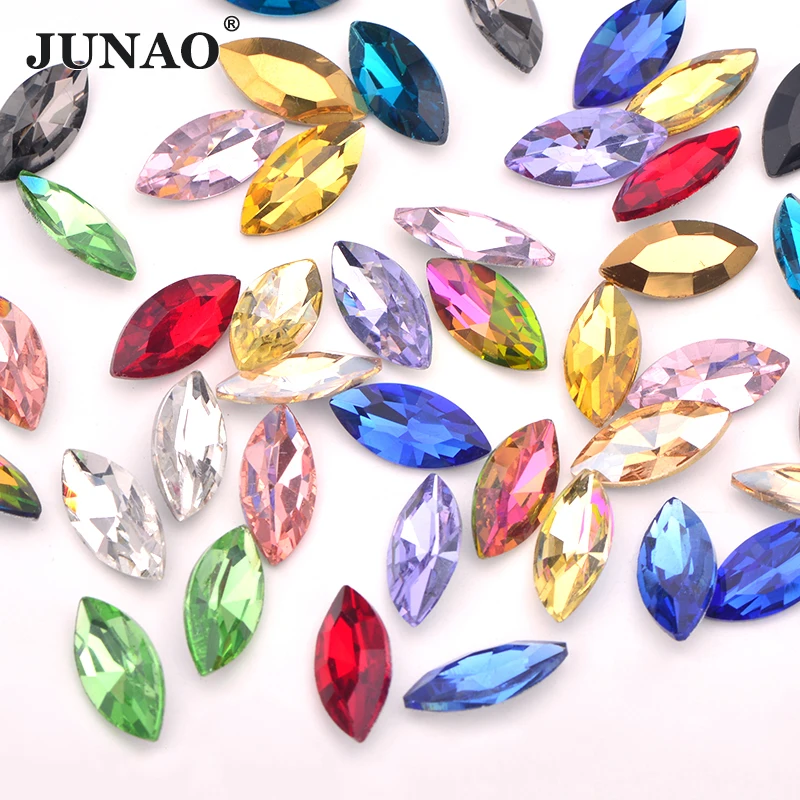 JUNAO 7*15mm Colorful Point Back Glass Rhinestone Applique Horse Eye Loose Stones and Crystals Strass Diamond For DIY Decoration