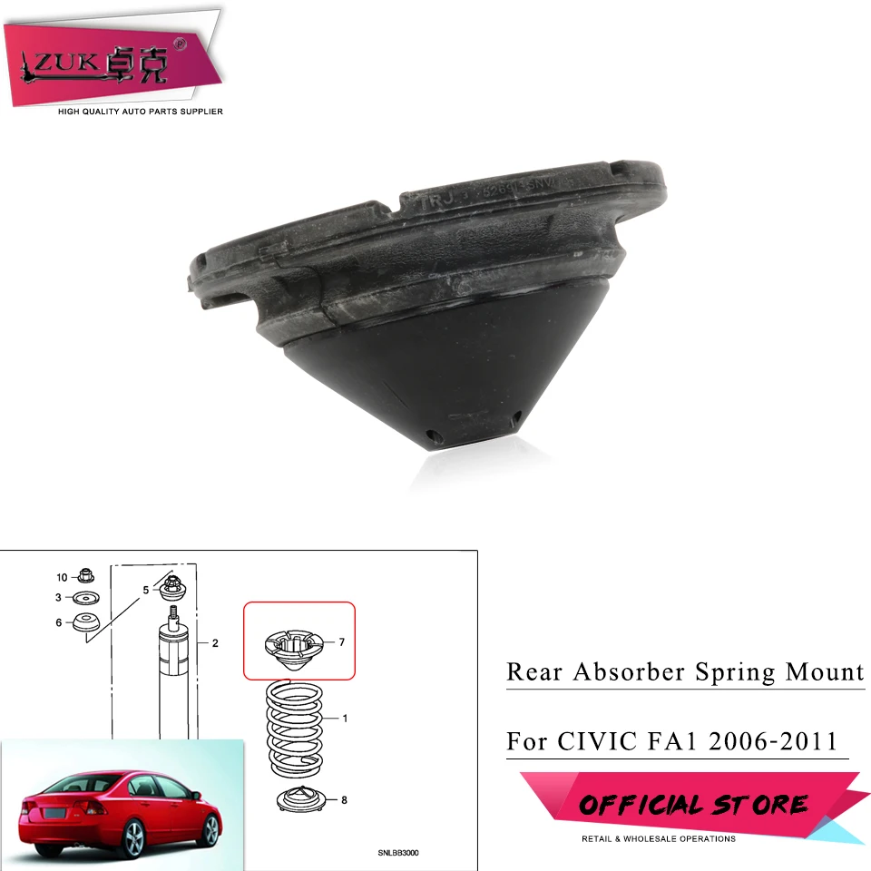 ZUK Rear Suspension Shock Absorber Spring Rubber Mounting For CIVIC 2006 2007 2008 2009 2010 2011 FA1 FD1 FD2 OE# 52691-SNV-P00