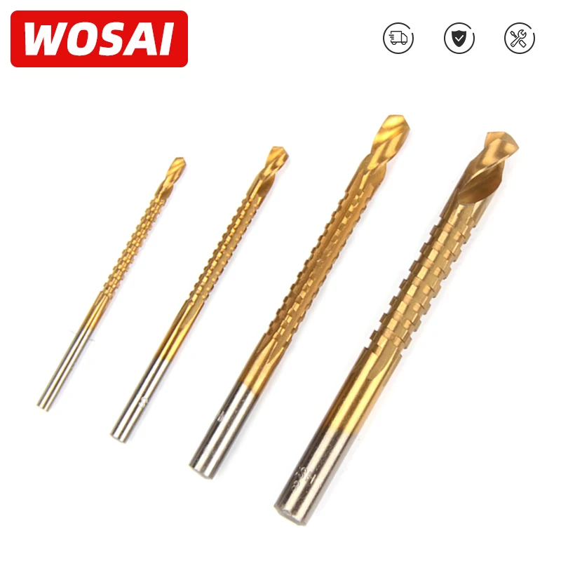 WOSAI 6pcs/Set Drill Bit Carbide Tip HSS High Drill Bit Saw Set Metal Wood Drilling Hole tools Drill Titanium Coated Woodworking