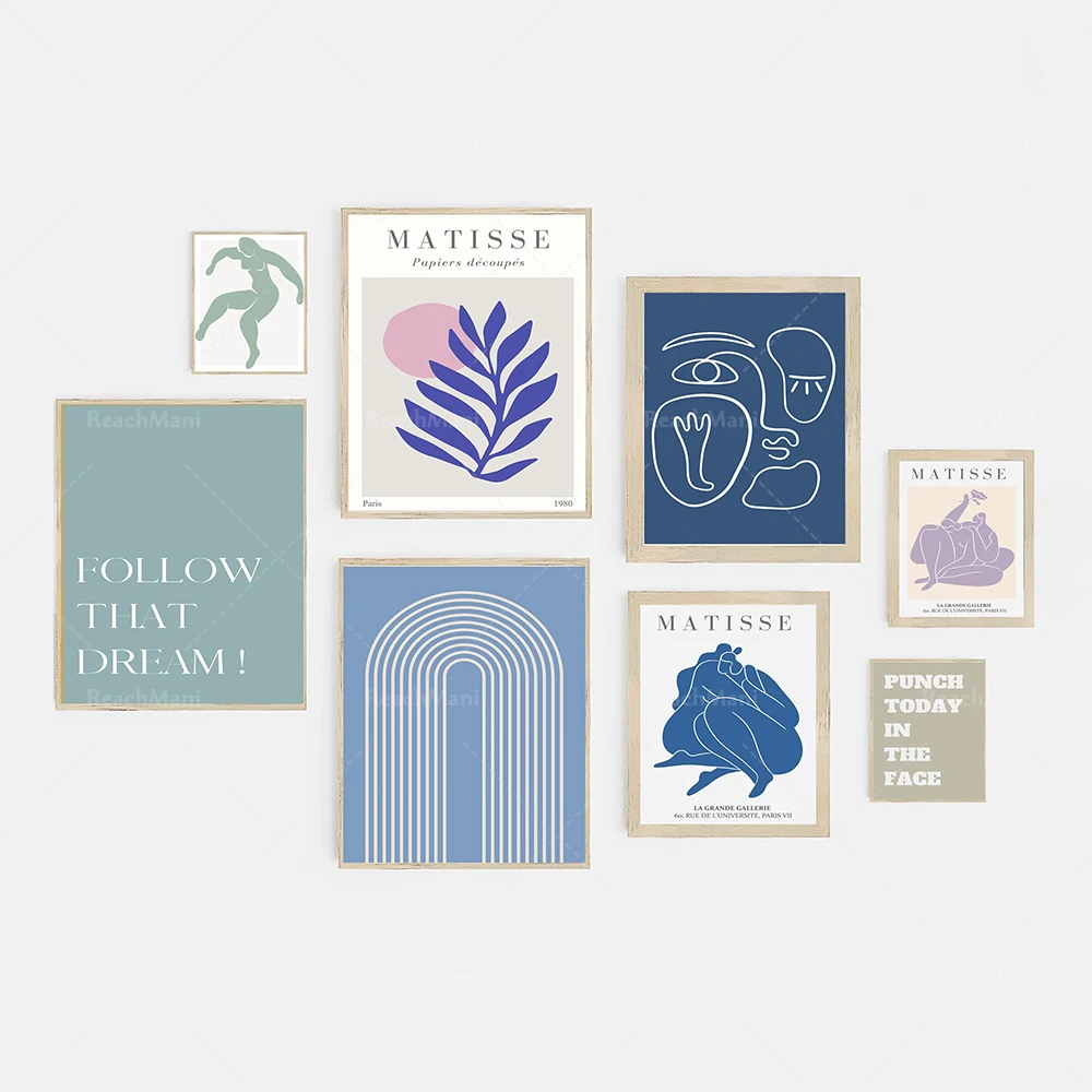

Matisse prints, exhibition posters, blue and green art, Danish soft bohemian decoration, colorful art, mid-modern century