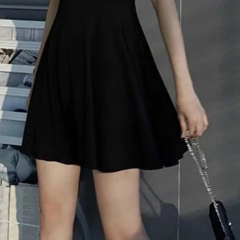 Sleeveless Dress Women Solid Elegant Popular 3XL Sheath Slim Black Dresses Summer Female Sexy Simple Ruffles Harajuku Casual