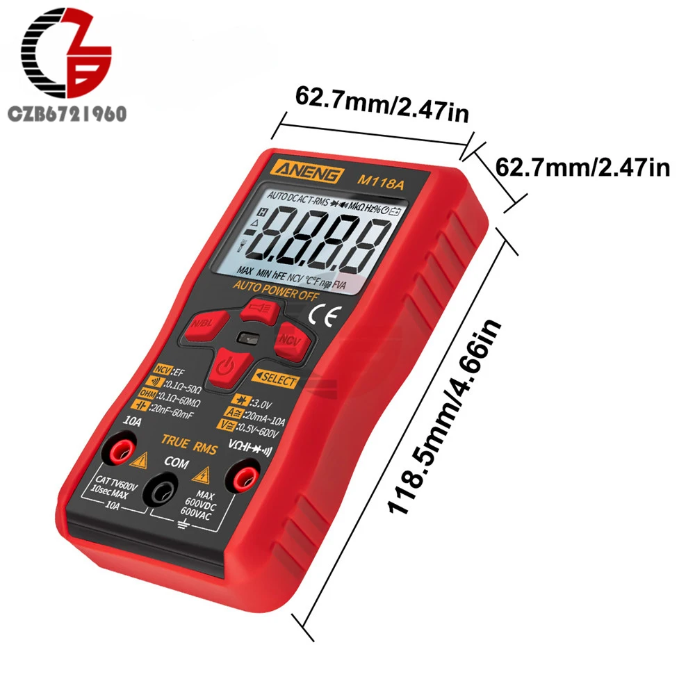 M118A AC/DC True RMS Digital Multimeter Voltmeter Ammeter Voltage Current Meter Amp Ohm Resistance Tester