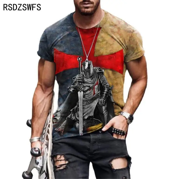 2021 Summer Cross-border New Casual Round Neck Short Sleeve Digital Printed Slim Pullover Men's T-shirt