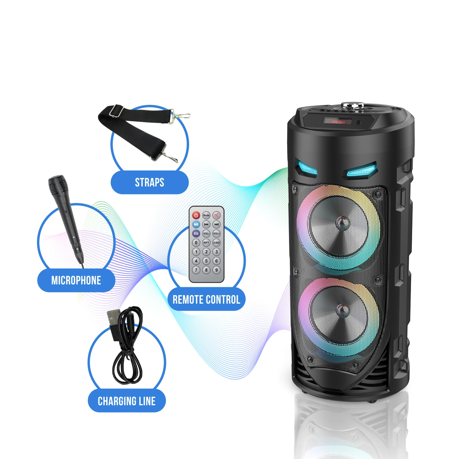 Outdoor Large Square Dance Bluetooth Speaker Box Portable KTV Soundbox Column Wireless Subwoofer LED Light Music Center Soundbar