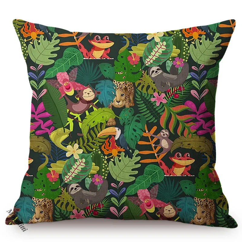 Colorful Tropic Plants Floral Birds Exotic Home Decorative Cushion Cover Hand-Painted Animal Toucan Owl Sofa Throw Pillow Cases