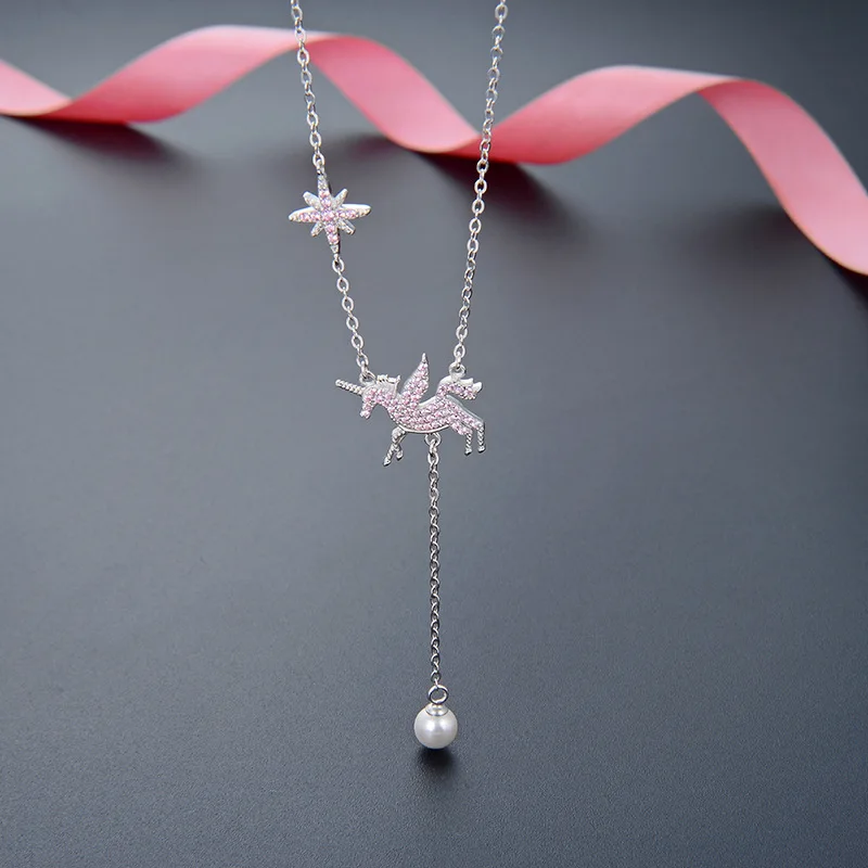 Necklace Exquisite Unicorn Zircon Pendant Ts 925 Sterling Silver Link Chain Fashion Jewelry Bijoux Gift For Women