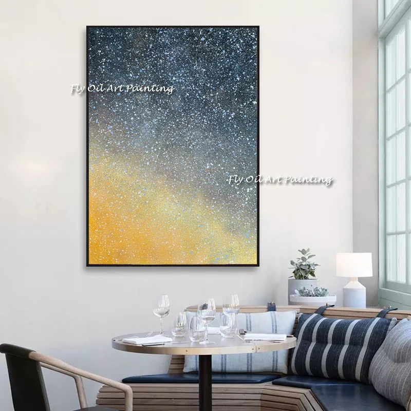 Large Size Yellow 100% Handmade Large Wall Art Orange Blue Abstract Oil Painting Sky Level Oil Painting Large Modern Canvas