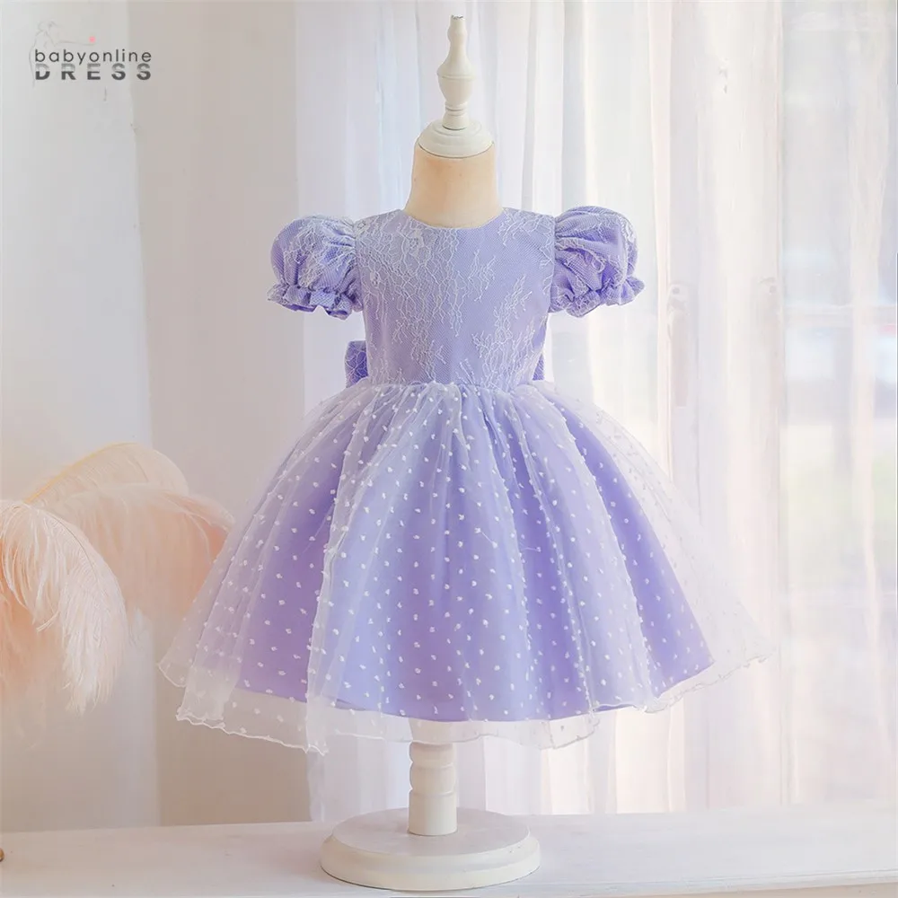 Birthday Princess Girl Dresses Tulle Flower Girl Dress Lace Bow Tie Ball Gown Dresses For Girls 0-4 Years Pink Purple Blue Girl