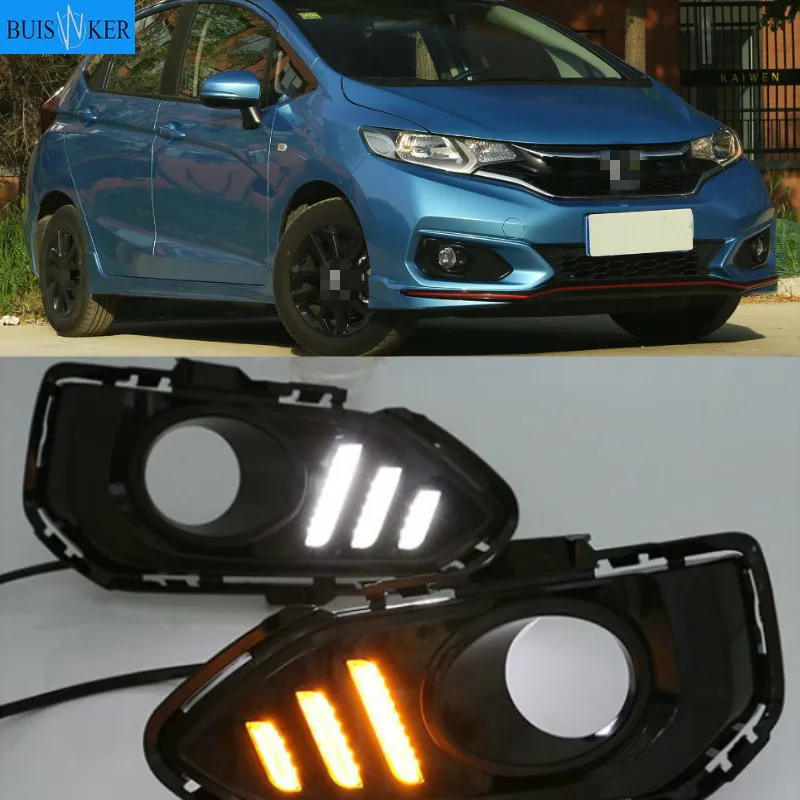 

1Set For Honda jazz fit 2018 LED DRL Daytime Running Lights Daylight Driving light with fog lamp