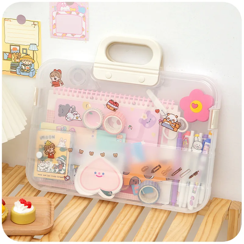 Ins wind transparent file bag kawaii simple girl heart large capacity portable storage box office accessories organizer desk