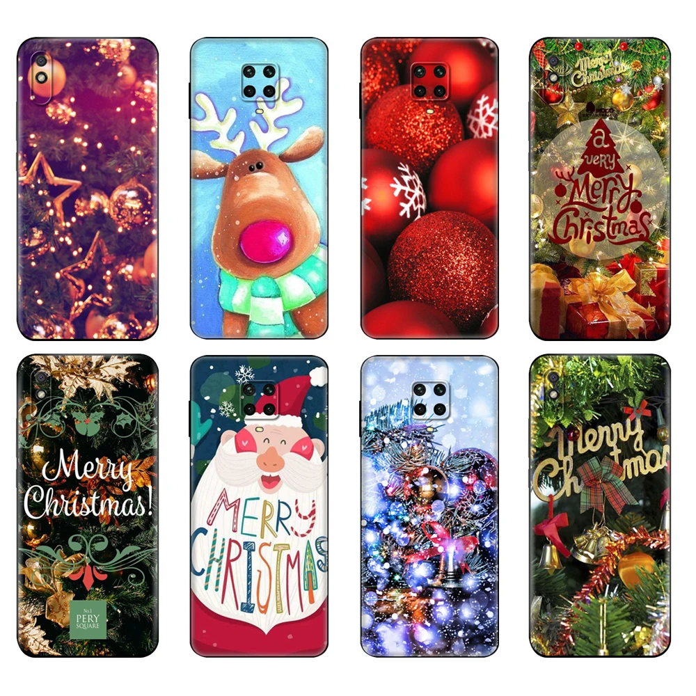 Black tpu Case For Xiaomi Redmi 7A 8 8A 9 9A 9C Case Redmi Note 8T 8 Pro T Note 9 9S 9 Pro Christmas New Year elk lovers snowman