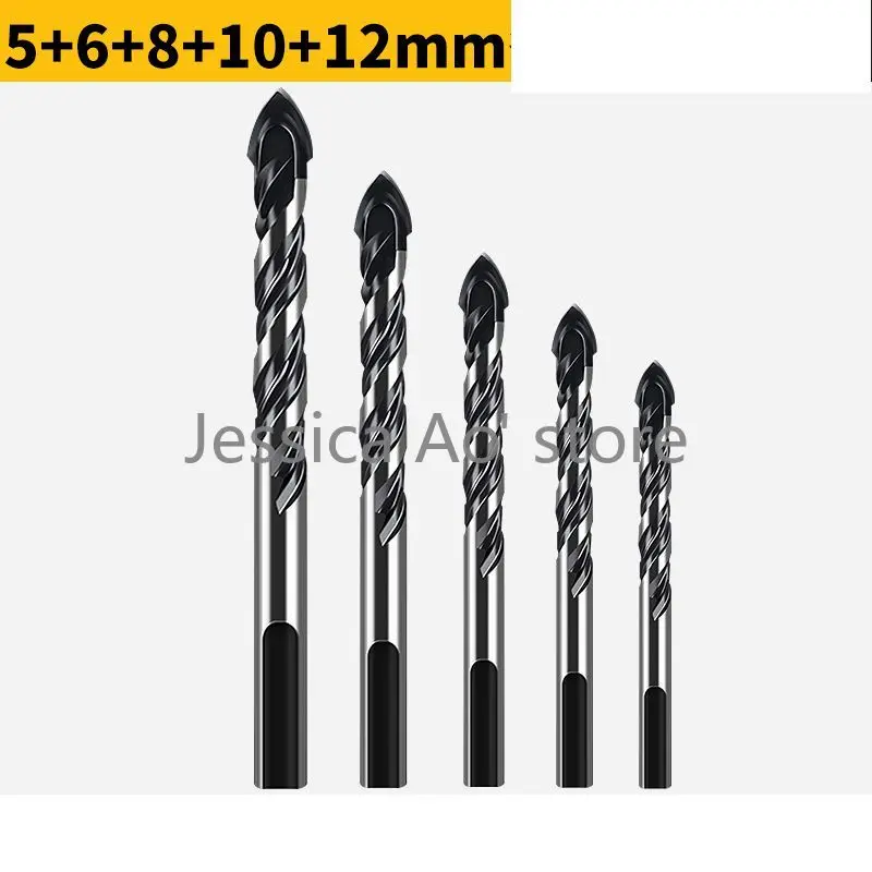 5pcs 5-12mm Black Triangle Bit Ceramic Nail Drill Bit Set Drill Bits for Metal Super Hard Ceramic Bit Multi-function Tricorn Bit