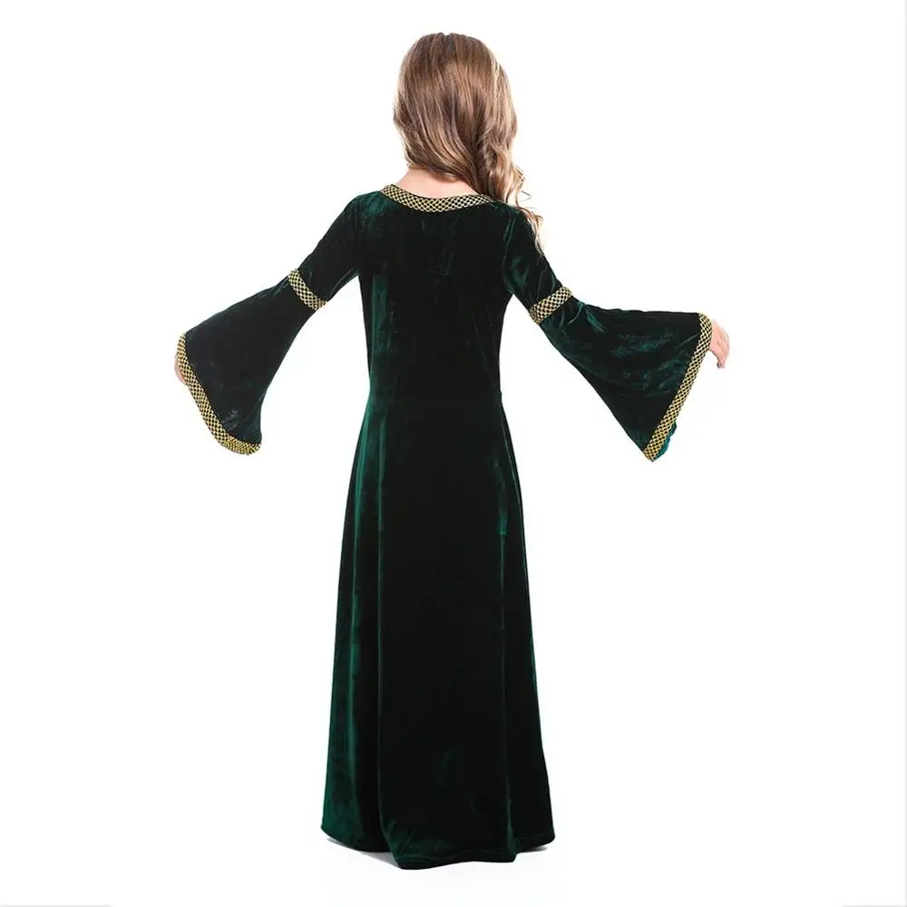 Middeleeuwse Renaissance Prinses Kostuum Gown Robe Groene Middeleeuwse Swing Jurk Kid Vampire Halloween Kostuums