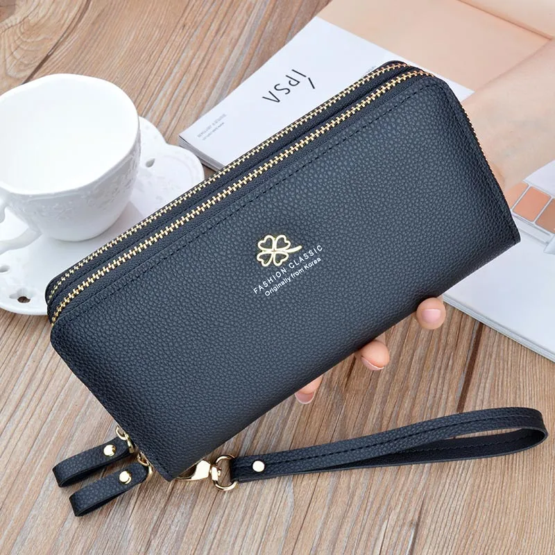 

Double Zipper Womens Wallets Long Lady Purses Wallet Handbags Coin Purse Cards Holder Big Capacity Wristlet Billfold Money Bags