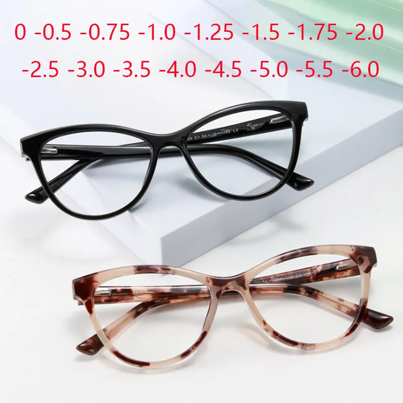 Oval Anti-Blue Ray Cat Eye Eyewear Women Style Nearsighted Spectacles 0 -0.5 -1.0 -2.0 To -6.0