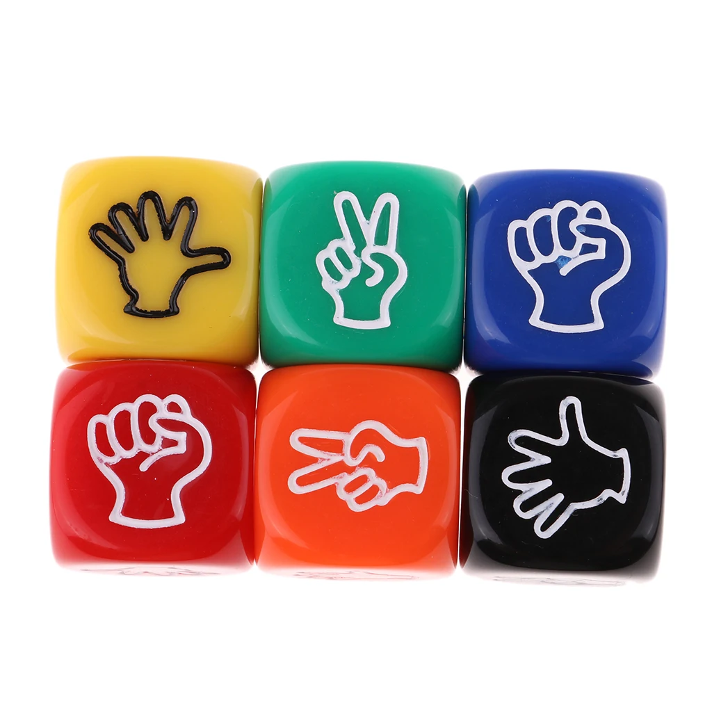 

6pcs 6 sided Dice D6 Dices Rock Paper Scissors Dice Kids Board Game Toys Prop Bar Party Game Dice Set